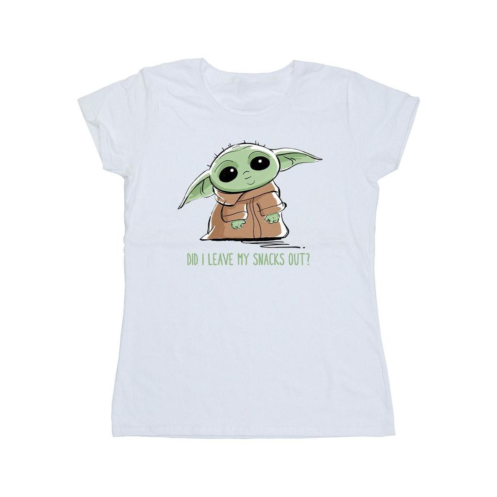 STAR WARS Womens/Ladies The Mandalorian Grogu Snacks Meme Cotton T-Shirt