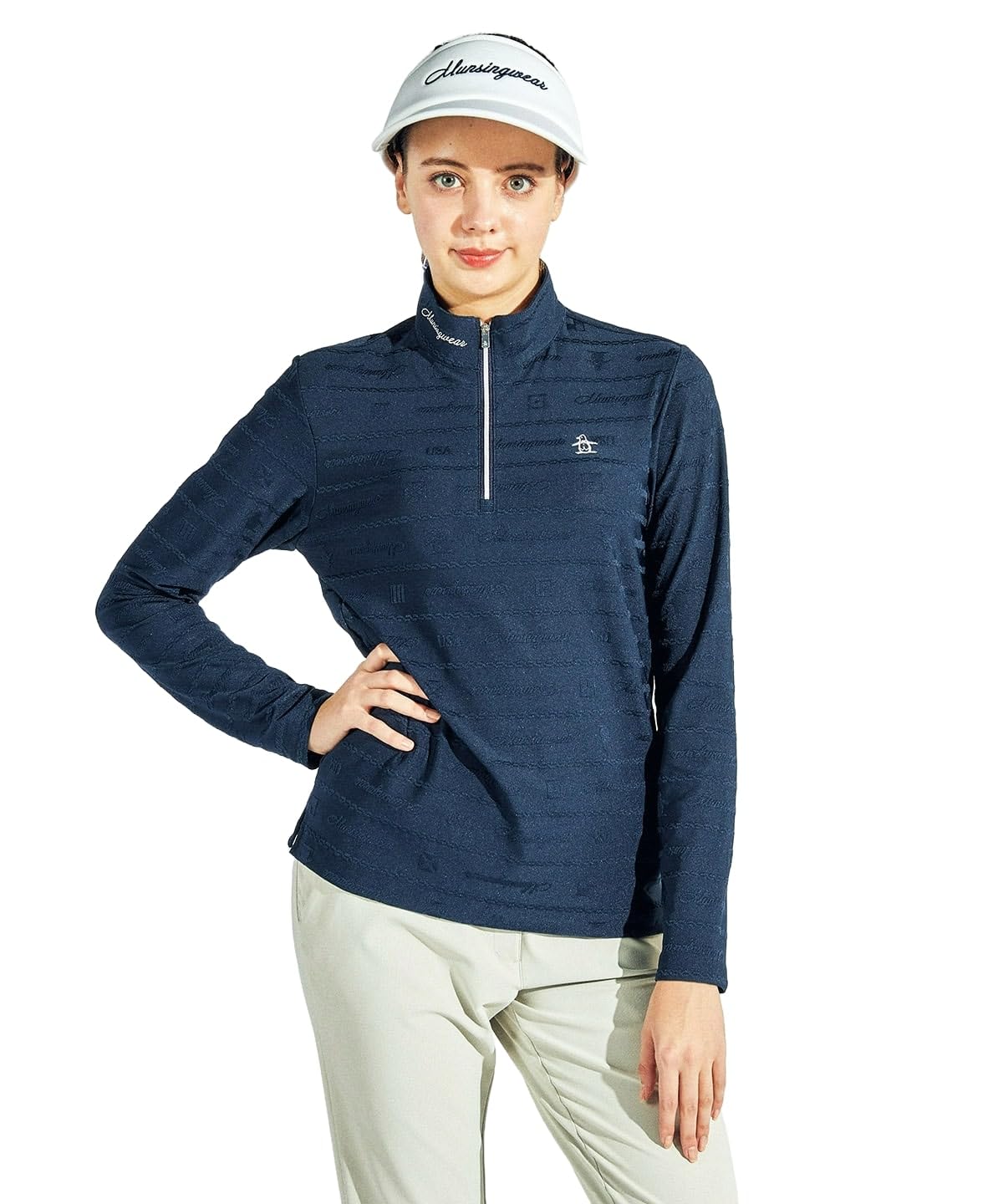 

UV NV00 [Munsingwear] Рубашка с длинным рукавом, на молнии, жаккардовая, влагоотводящая, быстросохнущая, эластичная, защита, гольф, MG5SLS25L, женская, (военно-морской флот)