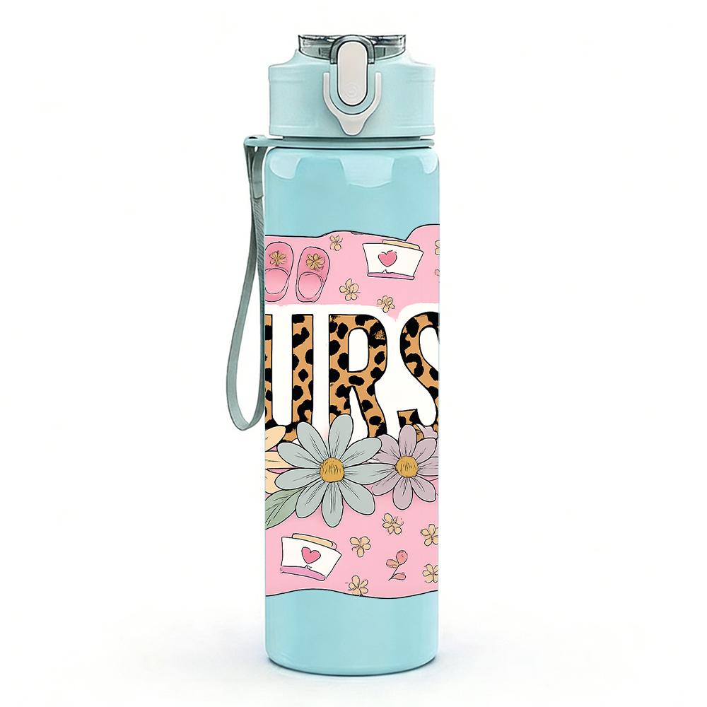 1PC Pastel Nurse Letter Mark 750ml Color Plastic Sports Water Bottle Leakproof Flip Straw Lid For Sports Office Home Use