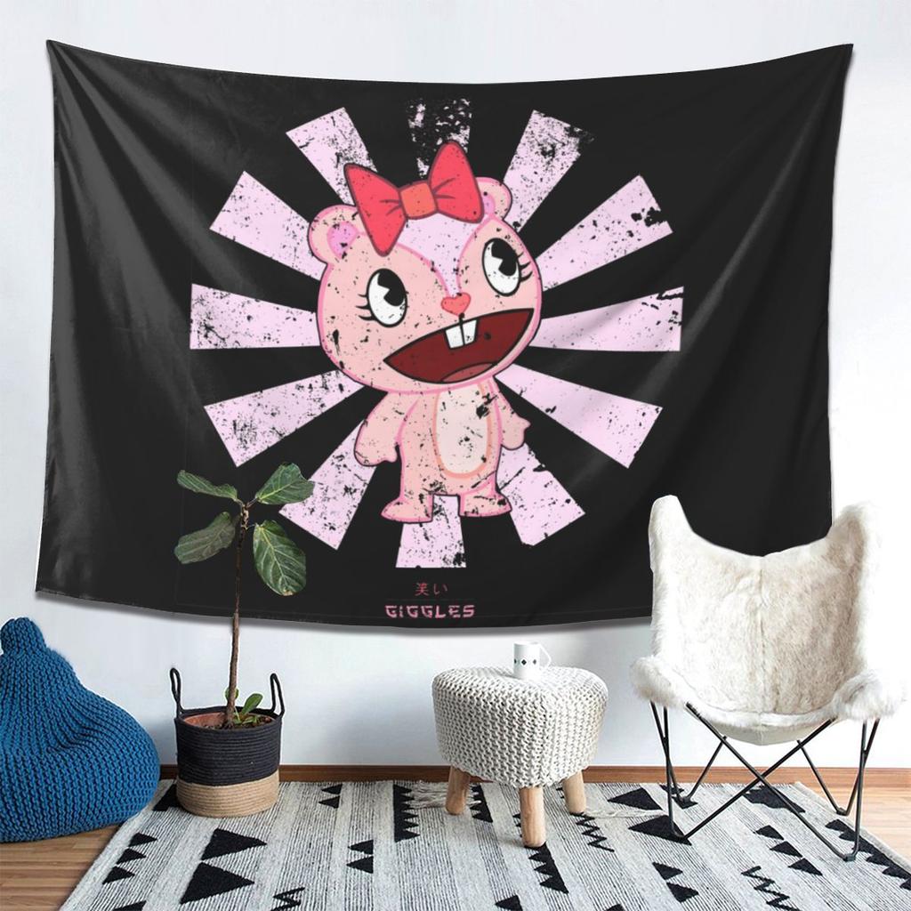 Giggles Japanese Happy Tree Friends Tapestry Wall Hanging Aesthetic Home Decor Tapestries for Living Room Bedroom
