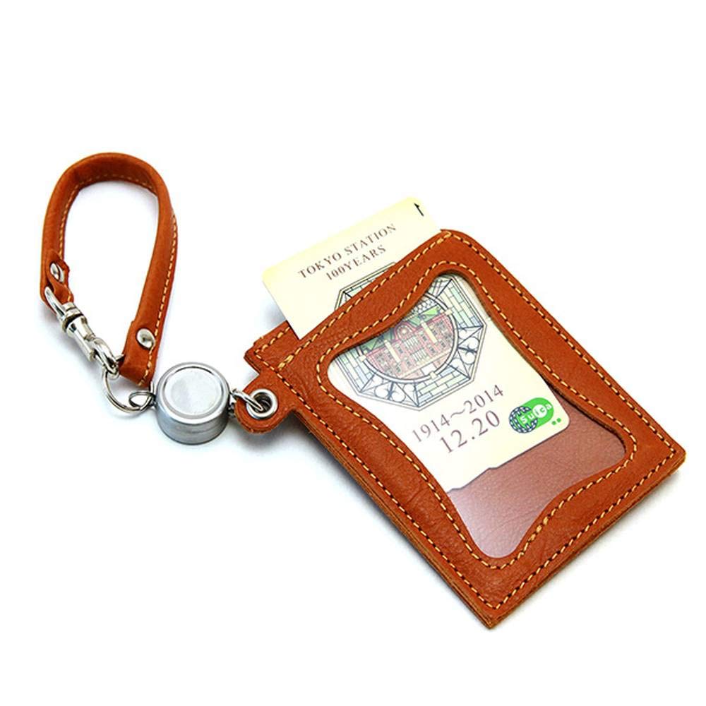AGILITY affa "Seek" Pass Case with Reel, Holds 2 IC Cards, Made in Japan with Genuine Cowhide Leather