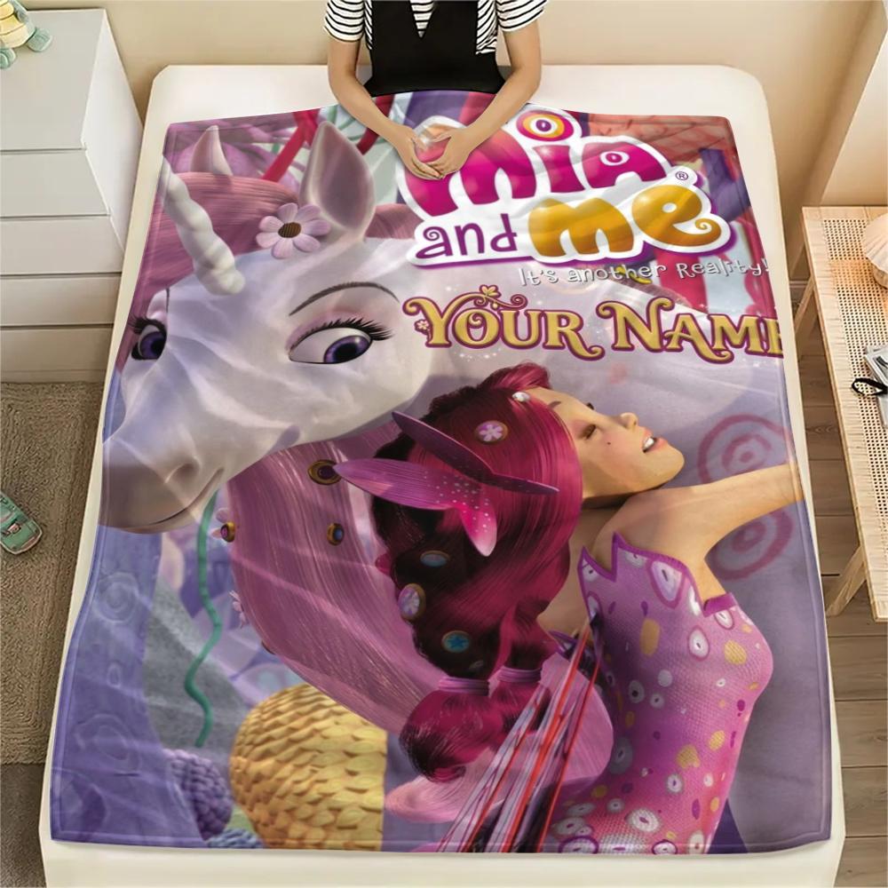 1PC Custom Name Mia and Me Patterned Flannel Blanket Suitable For All Seasons for Home Decor Warmth and Comfort Gifts Holiday Present