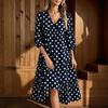 Polka Dot Printed V-Neck Dress Puff Sleeve High Waist Ruffle Tiered French Vintage Midi Dress