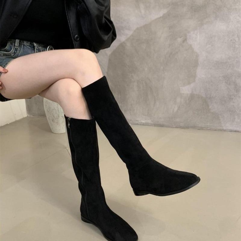Women's Genuine Leather Slip-on Flats Autumn Knee High Knight Boots Casual Female Punk Long Boots Shoes for Woman 2025 New 35-39