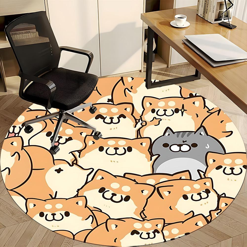 1pc Dogs Cute Office Round Area Rug, Indoor Mat Suitable For Office, Under Office Chairs Bedroom Living Room Home Decor, Room Deco173