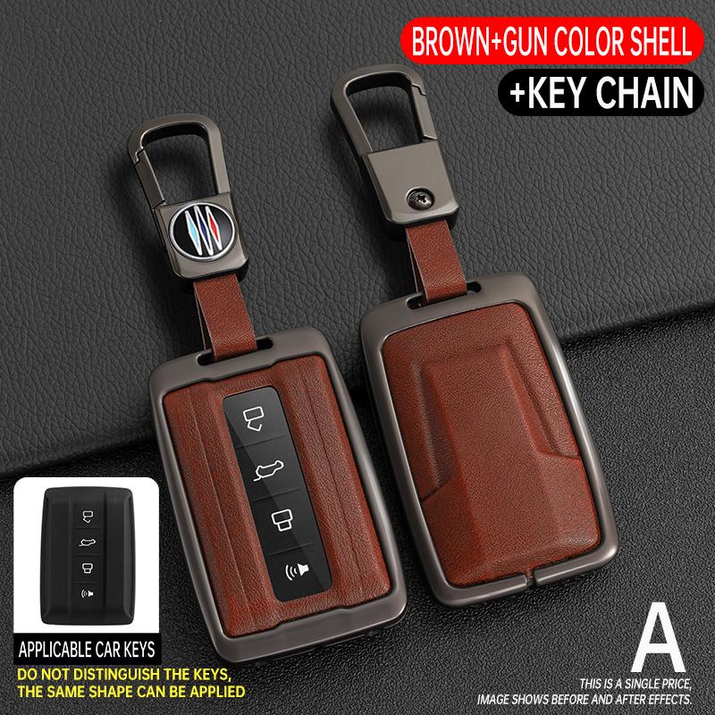 Zinc Alloy+Leather Car Key Case For Great Wall Gwm Wey Tank 300 500 Tank300 Tank500 Car Remote Key Case Cover Protective Shell