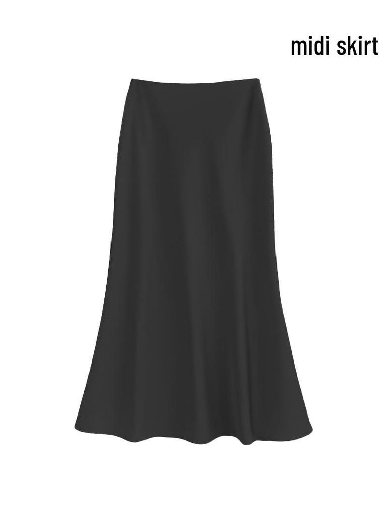 French Chic High-Waist Satin Midi Fishtail Skirt for Spring/Summer