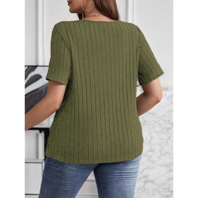 Summer Cross V-Neck Plus Size Short Sleeve Women Blouse Pit Strip Solid Color Top Fashion Loose Casual Elegant Simple T-shits Female Office Tee Shirts
