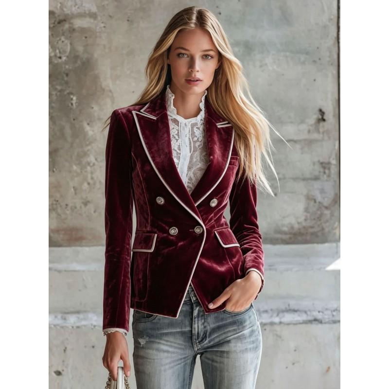 Womens Slim Fit Double-Breasted Blazer Jacket