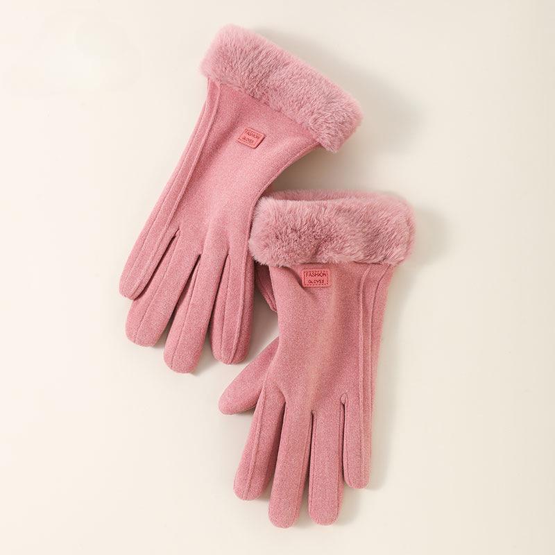 

Женские зимние толстые плюшевые перчатки, модные теплые замшевые перчатки для отдыха на природе, женские перчатки для вождения с сенсорным экраном, спортивные перчатки для велоспорта One Size розовый