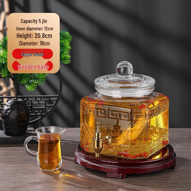 Luxury Sealed Wine & Baijiu Soaking Jar with Faucet for Household Use