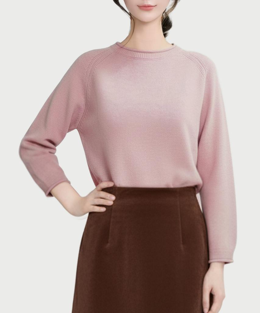 Keulleiseu Mila Comfortable Women'S Round Neck Knit Sweater_Red