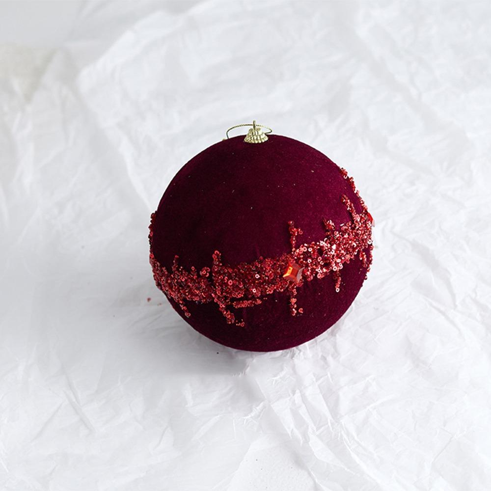 Glitter Flocked Christmas Balls Pendant Wine Red Merry Christmas Decor  Home New Year Decor