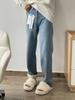 Women's Retro Blue Fleece-Lined Wide-Leg Jeans - Plus Size, High Waist, Slimming Loose Fit for Pear Shapes