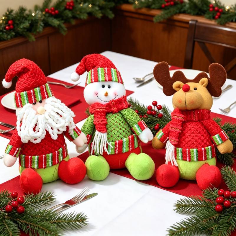 Christmas Plush Decorations With Snowman Santa Reindeer For Home Holiday Decor