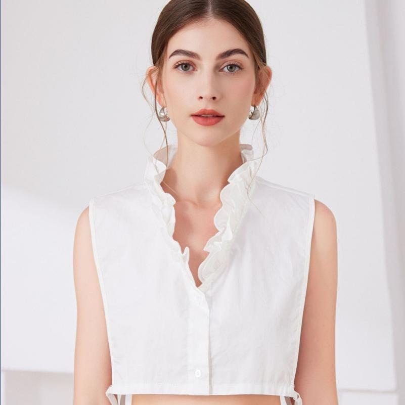 White V-neck Blouse Fake Turtleneck Collar Autumn Winter Interior Ruffle Decoration Collar Shirt Detachable False Collar Girls