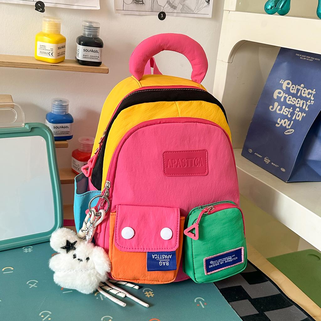 Schoolbag Dopamine Contrasting Schoolbag Female Junior High School High School College Student High Value Niche Large Capacity Backpack Travel