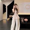 Especially Beautiful Waist Pinched Pink Striped Tube Top Women's Summer Lace-up Waist Thin Girl Off-the-shoulder T-shirt
