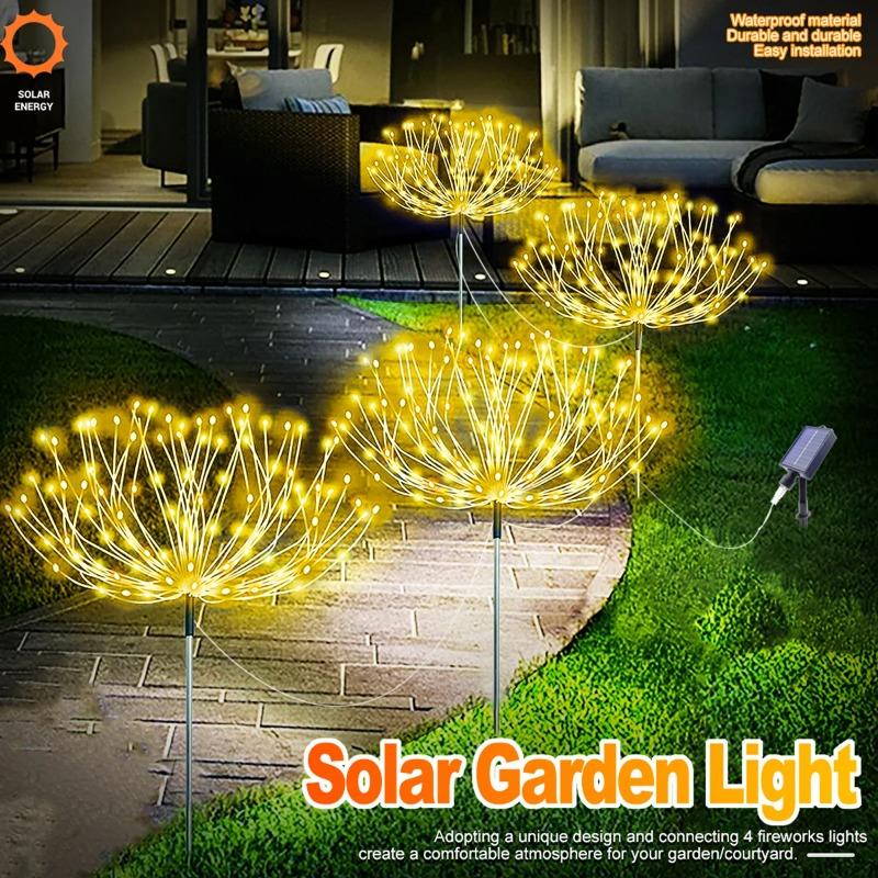 

Solar Power Fireworks Light Outdoor Solar Light Waterproof LED Fairy Lights 8 Modes Lighting For Garden Lawn Yard Warm White-4PCS