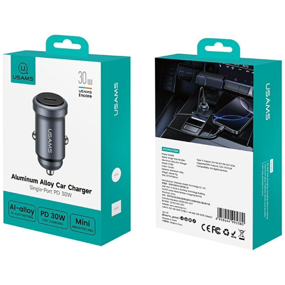 USAMS CC321 Aluminum Car Charger 30W PD USB-C Tarnish