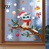 Creative Gift for Friends Cute Christmas Owl Window Sticker, Snowy Branch Candy Glass Decal, Waterproof Self Adhesive Seasonal Wall Art Xmas