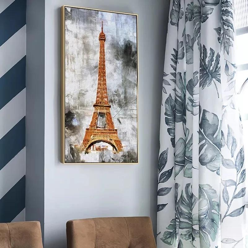World City Landscape Paris Eiffel Tower London New York Hand-painted Poster Nordic Style Wall Art Picture Home Decor Canvas