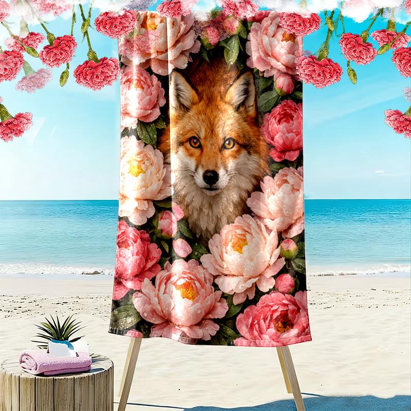 Fox Art Print Beach Towel, Large Soft Quick Dry Towel for Beach Camping Swimming