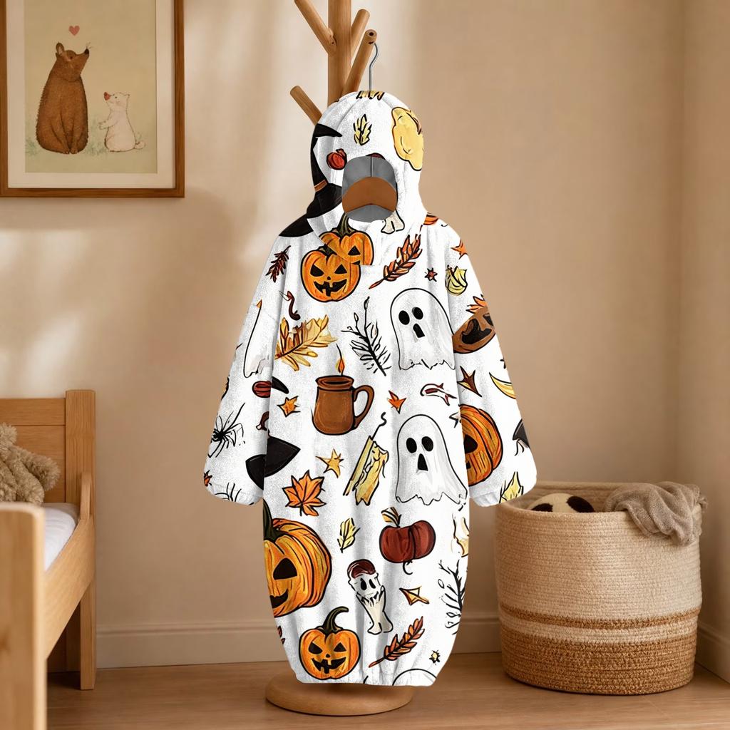 Kids Halloween Printed Flannel Romper Pajama Set for Fun Holiday Sleepwear