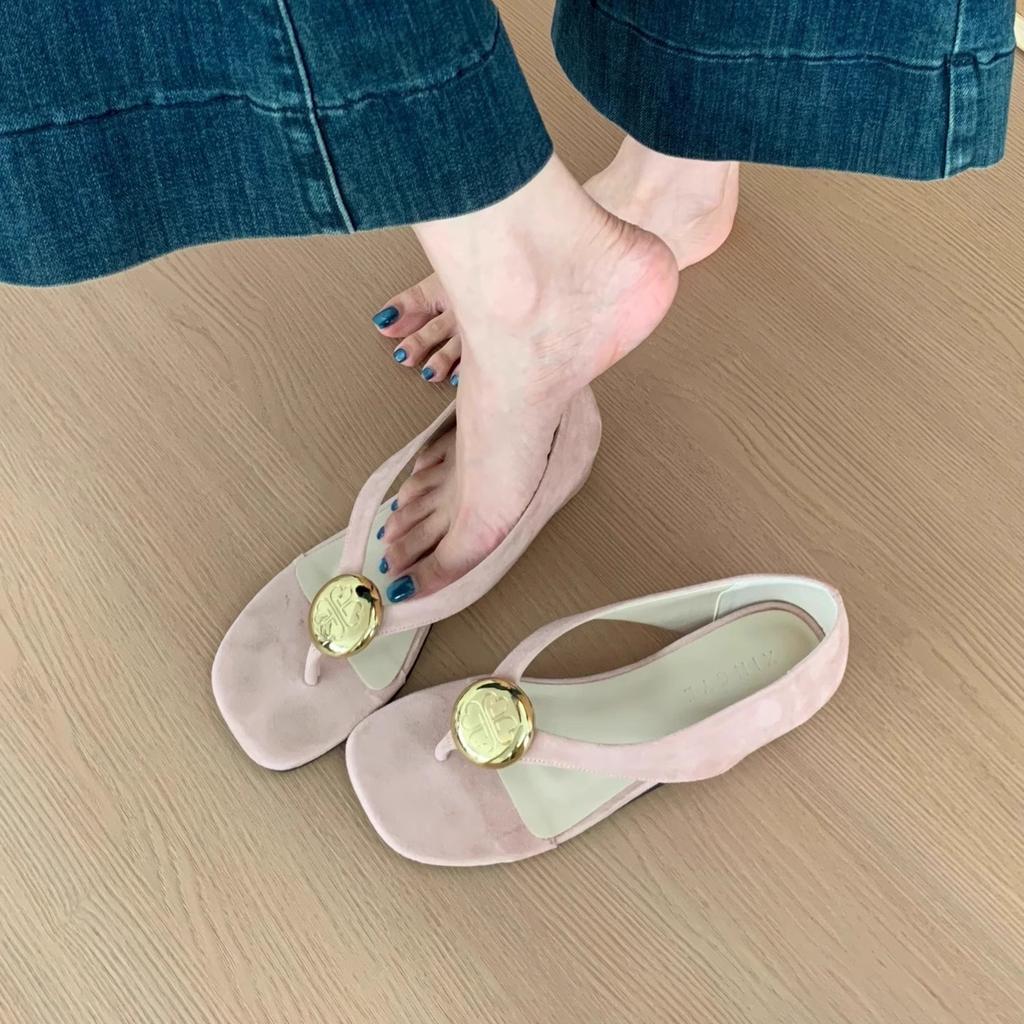 Foreign trade French retro toe back bag sandals women's 2025 summer new wedge heel one-word square head Roman sandals
