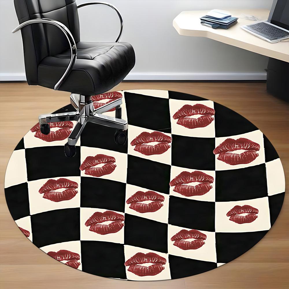 1pc Lips Chessboard Office Round Area Rug, Under Office Chairs Bedroom Living Room Home Decor, Room Deco, Available in Various Sizes