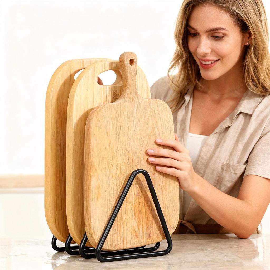 Cutting Board Holder Space-Saving Triangular Stand Counter Pan Sheets Rack Organizer for Dish Utensils Lid Bakeware Cabinet