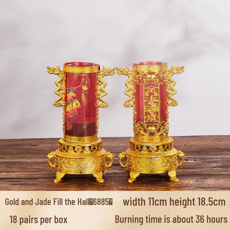 Smokeless Crystal Candle for Buddha Offerings, Housewarming, or New Year Celebrations - Windproof Red Butter Lamp