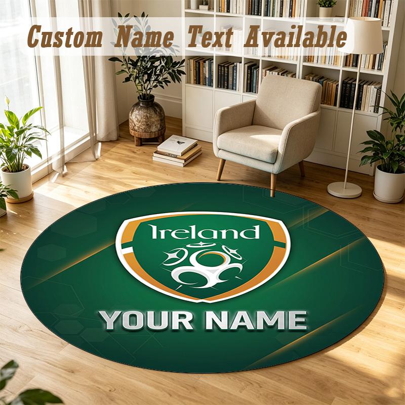 Round Rug Custom NameIreland Rugby Pattern Non Slip Carpet Home Floor Decor