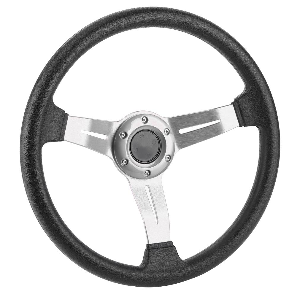 14in Universal Steering Wheel Racing Car PU Leather Aluminium Alloy W Horn Button ModifiedSilver