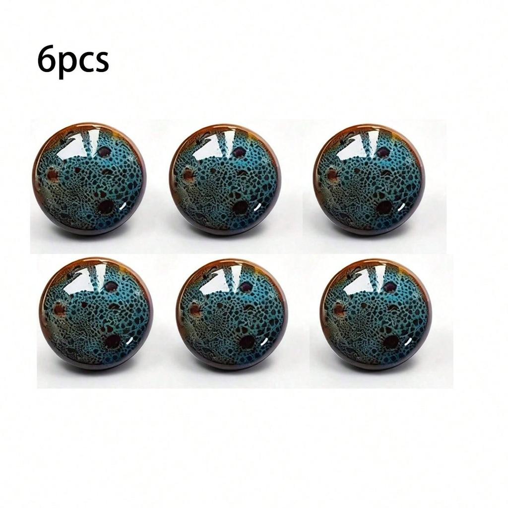 33mm Vintage Blue Ceramic Knob Polished Metal Finish Antique Drawer Pulls for Cabinet Doors Home Decor Handles