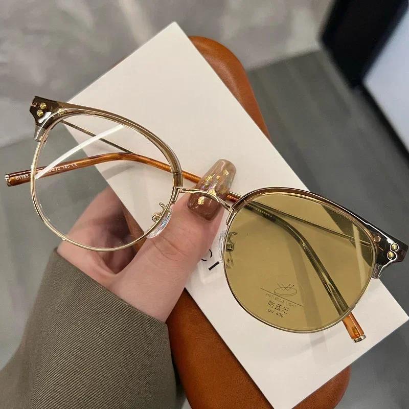 Luxury Round Myopia Glasses Men Women Clear Lens Prescription Color Changing Minus Eyeglasses Anti-blue Ray Eyewear Diopter