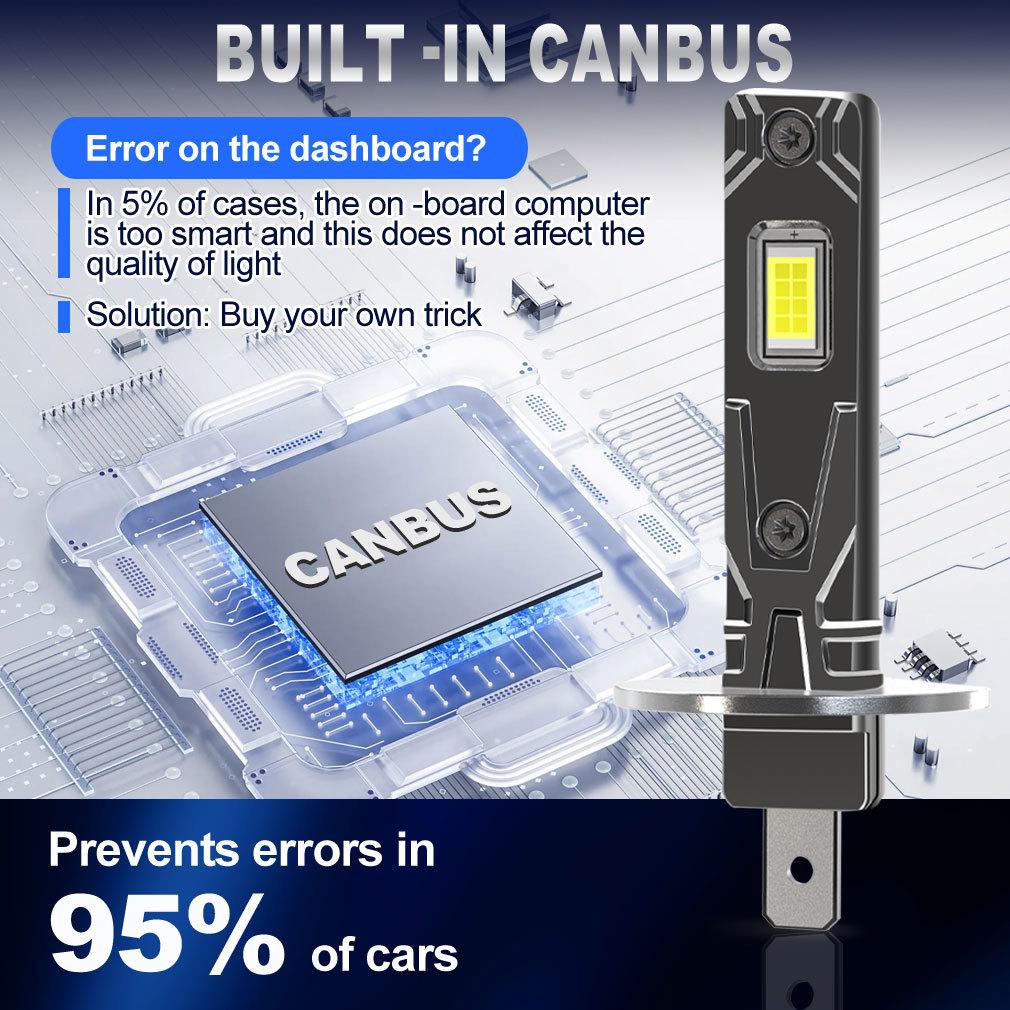 2 st 15000LM H1 LED Strålkastarlampor Mini Canbus H1 LED-lampa för Bilstrålkastare Fläktlös DRL-ljus Auto Diod Dimljus 12V 6500K Vit