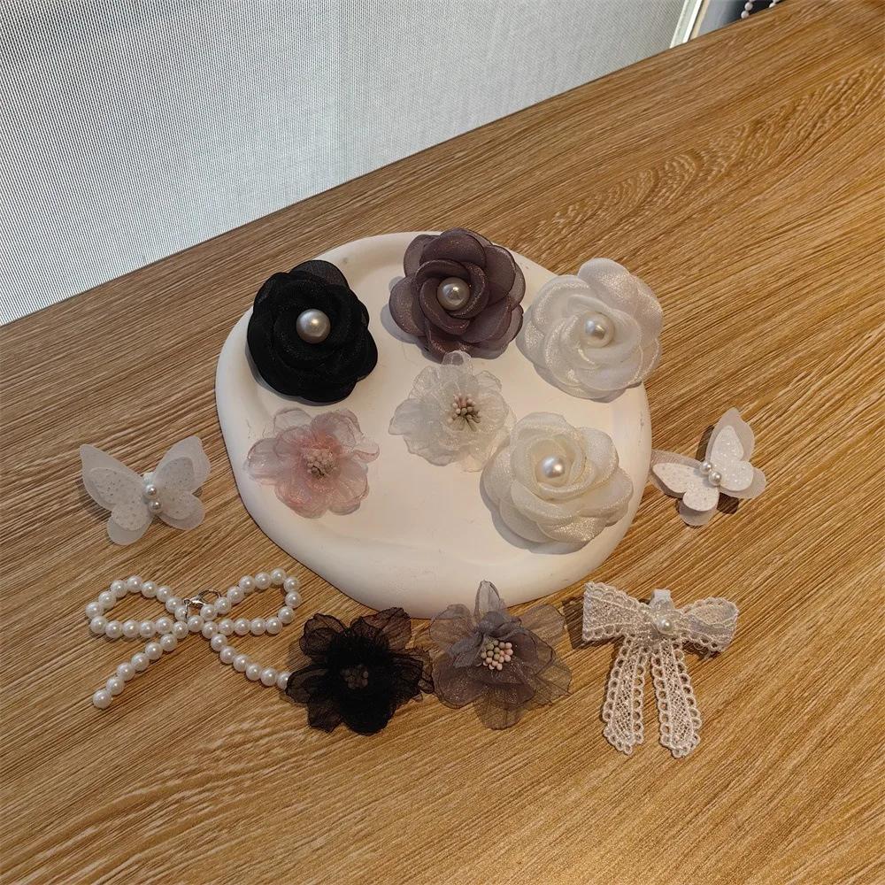 Módní síťovaná květina Ozdoby na boty Šněrovací přívěsky na tenisky Dívčí perlová krajková mašle Ozdoba na boty Šňůrky Spona 1 ks