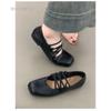 Schafleder~ Mary Jane Schuhe mit quadratischer Spitze und gekreuzten Riemen, Einzelne Schuhe mit flacher Sohle für Frühling und Herbst, Damen Ballerinas mit flachem Absatz und weicher Sohle