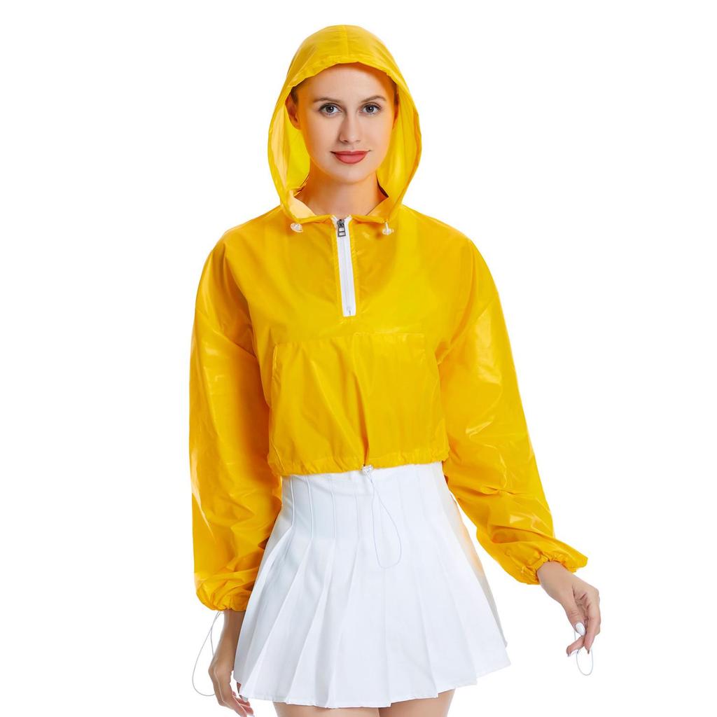 Spring & Autumn Iridescent Yellow Pink Women's Half-Zip Loose Hoodie Jacket