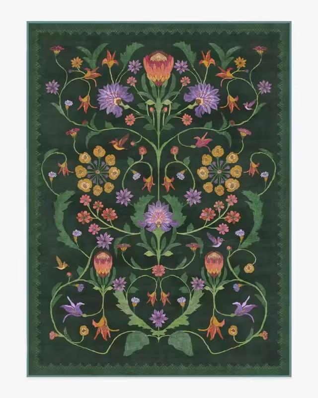 Iris Apfel Protea Forest Green Rug for Living Room Floral Aesthetic Ornate Gothic Home Decor Carpet Anti-slip Washable Floor Mat