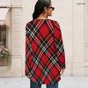 Women Plus Size Red Plaid Printed Round Neck Long Sleeve Loose Fit High Low Hem T Shirt