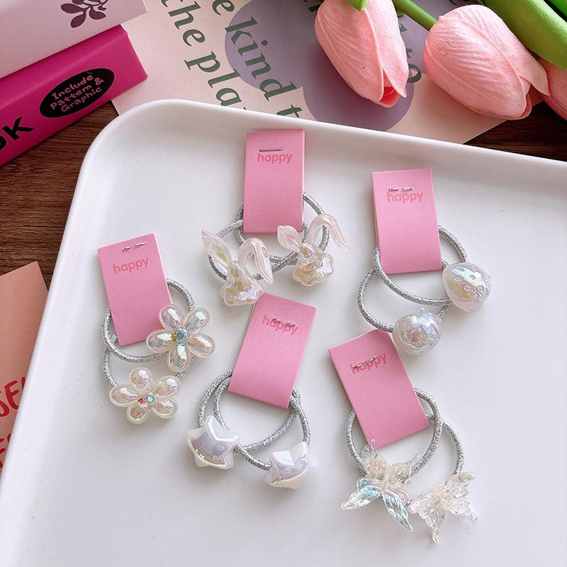 2pcs New Korean The Star Children's Hair Rope Electroplated Flower Girl Rubber Band Hair Band Girl Sweet Hair Accessories