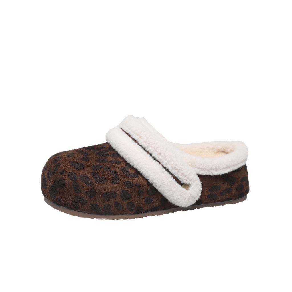 [Fanfna] Retro style leopard print bag head half slippers women's 2025 autumn and winter new fashionable versatile Mao Mao shoes
