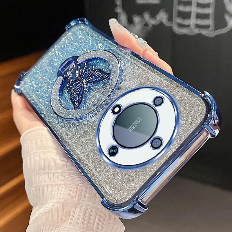 Magic 5 Lite Třpytivý Motýl Stojan Pokovování Silikonové Pouzdro Pro Huawei Honor Magic 6 5 7 Magic6 Lite Nárazuvzdorný Kryt Magic6Lite