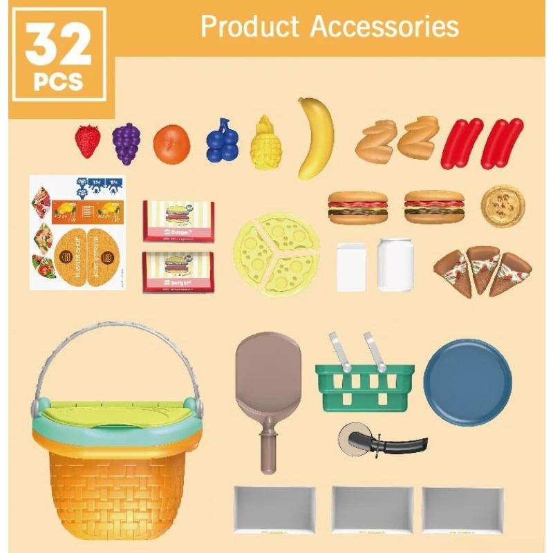 Picnic Playset Toy Pretend Play Food Set for Toddlers Kitchen Dentist Dessert Makeup Cooking Outdoor Play Toys for Kids Gift