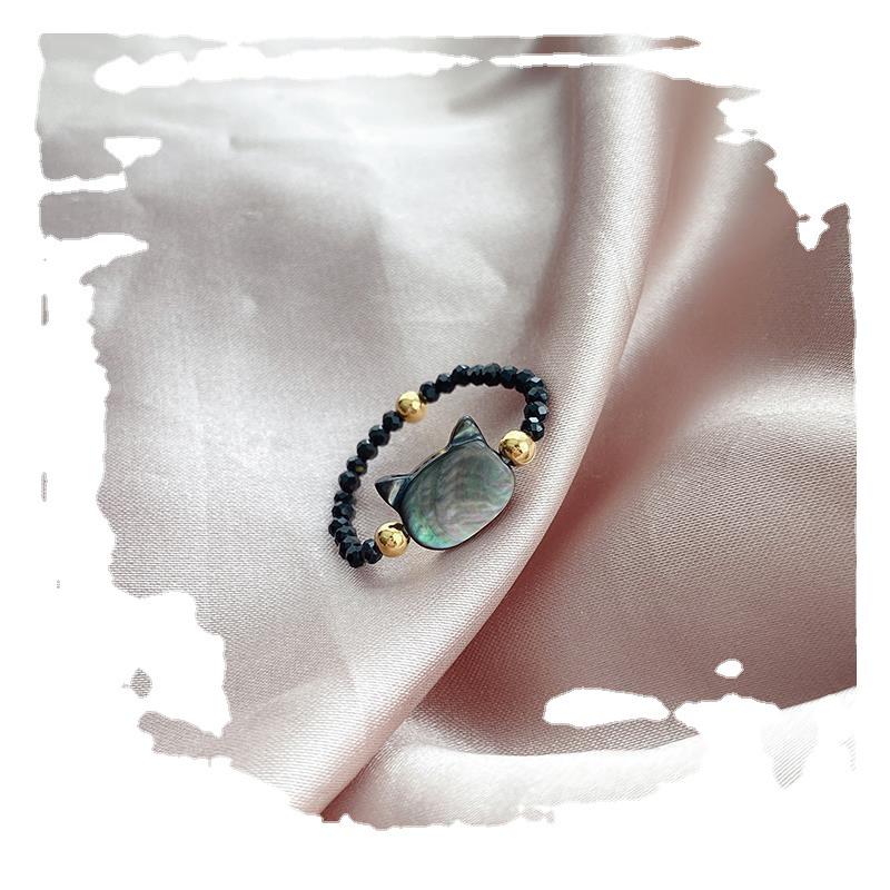 Trendiger Katzen Kristall Perlen Muschelring für Frauen - Einzigartiges Design