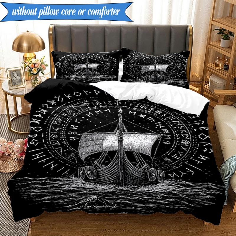 3PCS Viking Ship At Sea Bedding Set,Including 1pc Duvet Cover And 2pcs Pillowcases Perfect for Bedroom, Dormitory, Fan Christmas Gift
