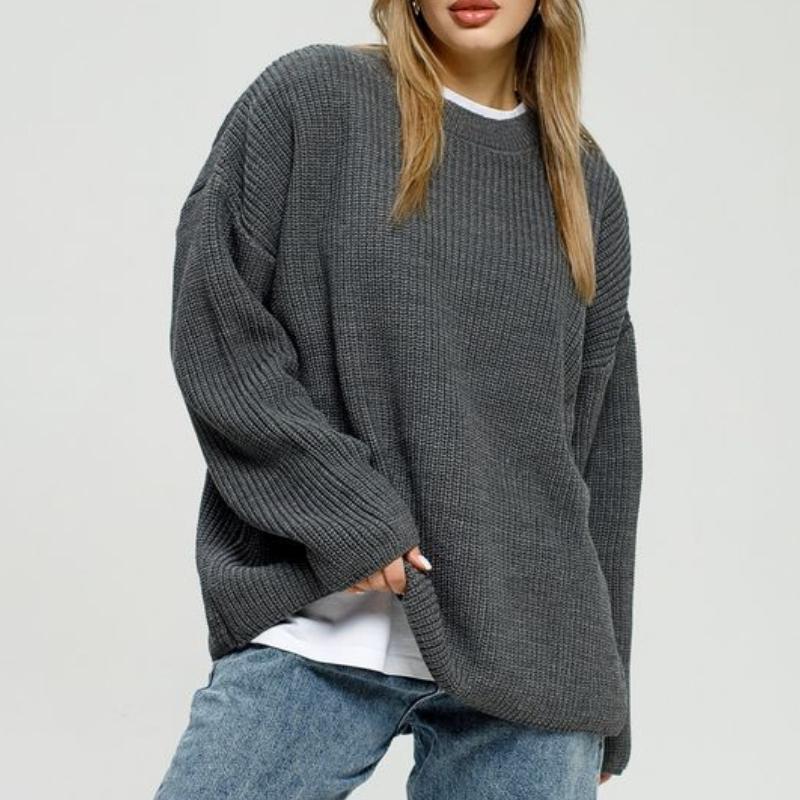 IHUASU Women's Sweater Autumn and Winter O-Neck Pullover Loose Long Sleeve Knit Sweater Jacket