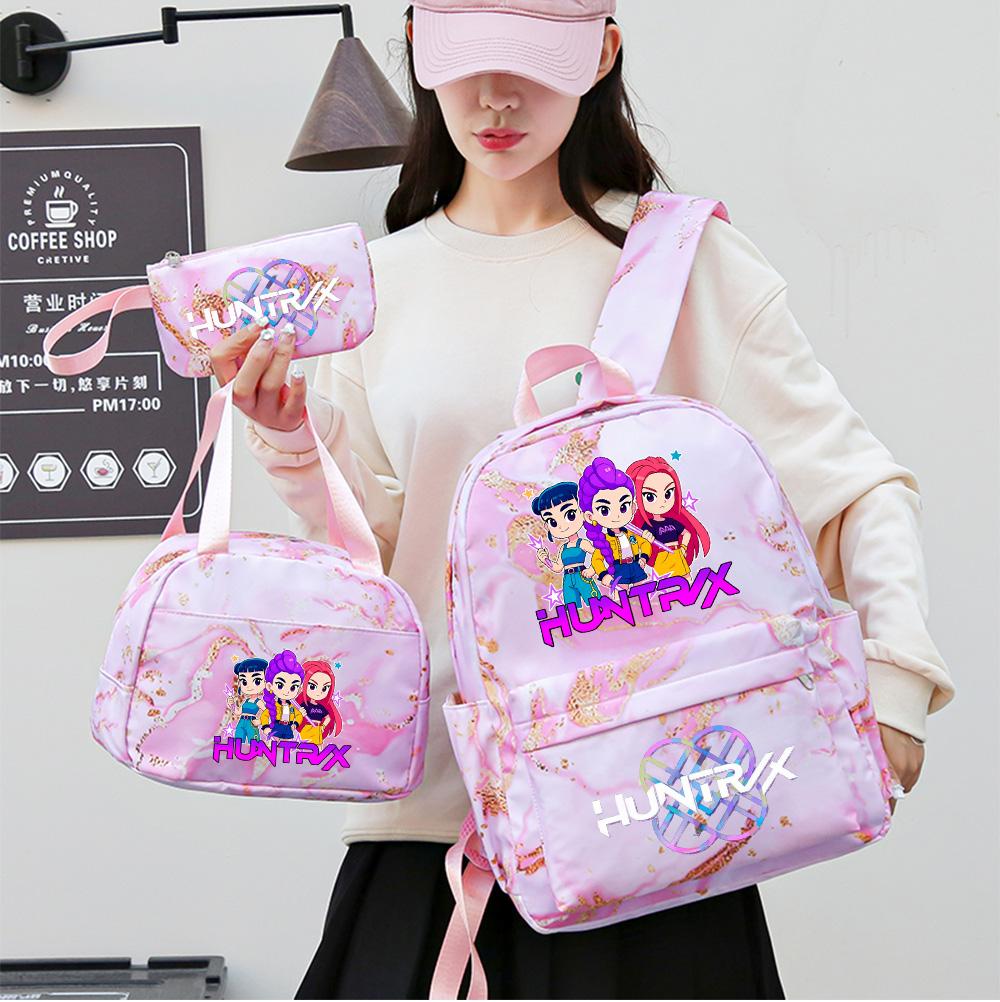 3Pcs/set Anime Demon Hunters Printed Backpack Handbag Pencil Case for Teenager Student Bookbag Schoolbag Women Large Capacity Waterproof Bag